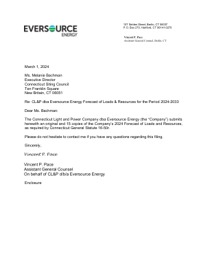 回复：CL&P dba Eversource Energy 2024-2033 年期间负荷和资源预测